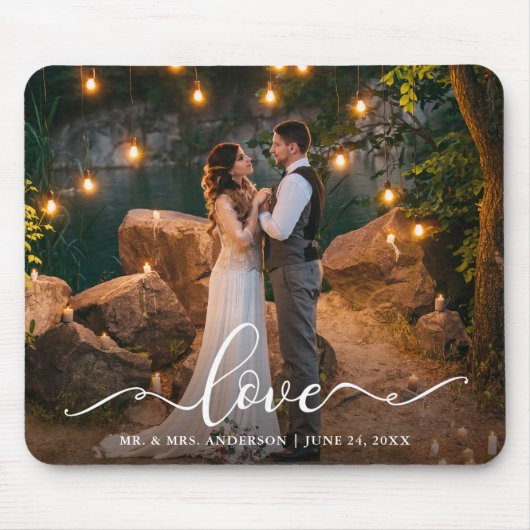 Elegantes Calligrafy Script-Liebe Hochzeitsszenari Mousepad (Vorne)