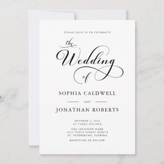 Elegantes Calligrafy Script QR Code Hochzeit Einladung (Vorderseite)