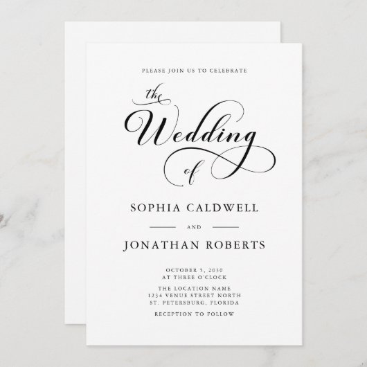 Elegantes Calligrafy Script QR Code Hochzeit Einladung (Vorne/Hinten)