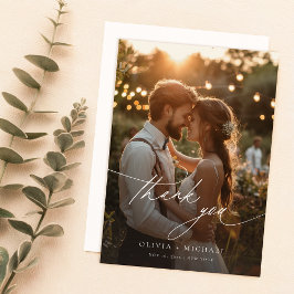 Elegantes Calligrafy Script Wedding Foto Dankeskarte