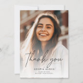 Elegantes Calligrafy Script Zwei-Foto-Abschluss Dankeskarte (Vorderseite)