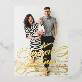 Elegantes Calligrafy Season's Greetings Foto Folien Feiertagspostkarte