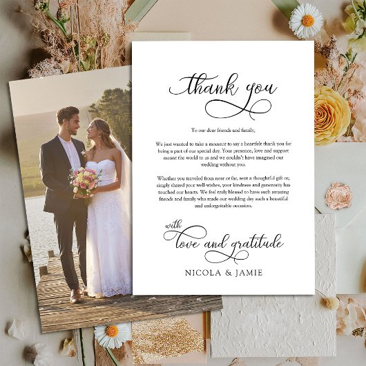 Elegantes Calligrafy Single Full Size Wedding Foto Dankeskarte