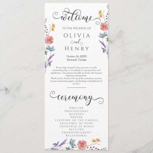 Elegantes Calligrafy Spring Floral Wedding Program Programm (Vorderseite)