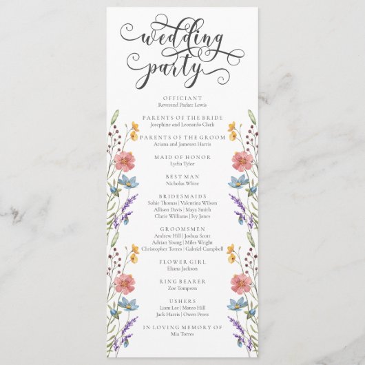 Elegantes Calligrafy Spring Floral Wedding Program Programm (Rückseite)