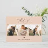 Elegantes Calligrafy Wedding Foto Danke Karte (Stehend Vorderseite)