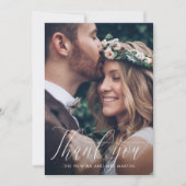 Elegantes Calligrafy Wedding Foto Danke Karte (Vorderseite)