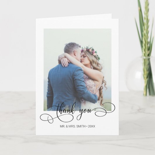 Elegantes Calligrafy Wedding Foto Danke Karte (Vorderseite)