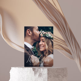 Elegantes Calligrafy Wedding Foto Danke Karte
