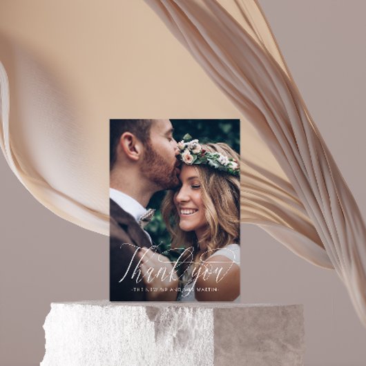 Elegantes Calligrafy Wedding Foto Danke Karte