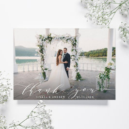 Elegantes Calligrafy Wedding Foto Danke Karte