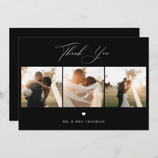 Elegantes Calligrafy Wedding Foto Danke Karte (Vorne/Hinten)