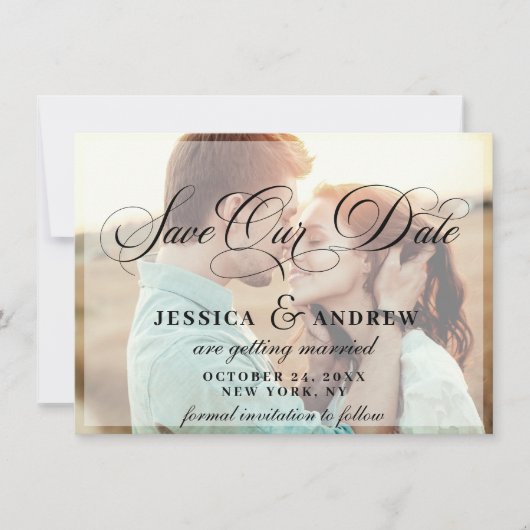Elegantes Calligrafy Wedding FOTO Save the Date (Vorderseite)