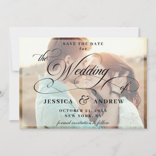 Elegantes Calligrafy Wedding FOTO Save the Date (Vorderseite)