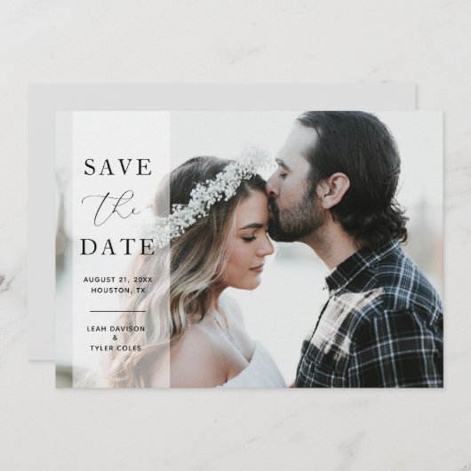 Elegantes Calligrafy Wedding Foto Save the Date (Vorne/Hinten)