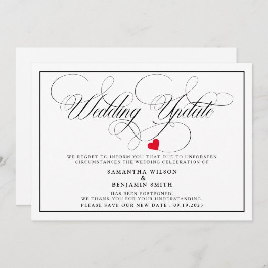 Elegantes Calligrafy Wedding Update Einladung (Vorne/Hinten)