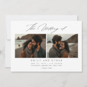 Elegantes Calligraphy Beach Foto QR Code Wedding Einladung (Vorderseite)