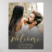 Elegantes Calligraphy Black & Gold Foto Hochzeit Poster (Vorne)