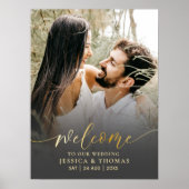 Elegantes Calligraphy Black & Gold Foto Hochzeit Poster (Vorne)