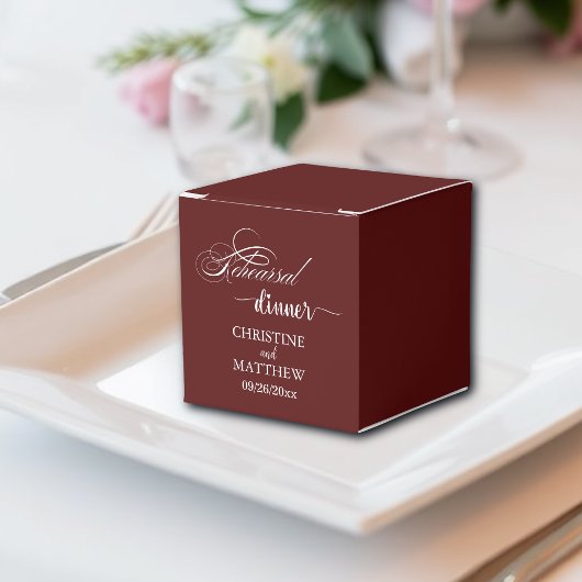 Elegantes Calligraphy Burgundy Probe Dinner Geschenkschachtel