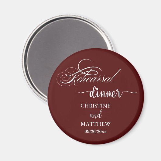 Elegantes Calligraphy Burgundy Probe Dinner Magnet (Vorderseite/Rückseite)