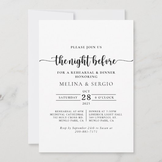 Elegantes Calligraphy Classic Probe Dinner Einladung (Vorderseite)