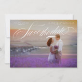 Elegantes Calligraphy Classic QR Code Zwei Foto Save The Date (Vorderseite)