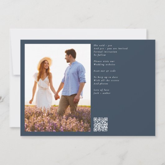 Elegantes Calligraphy Classic QR Code Zwei Foto Save The Date (Rückseite)
