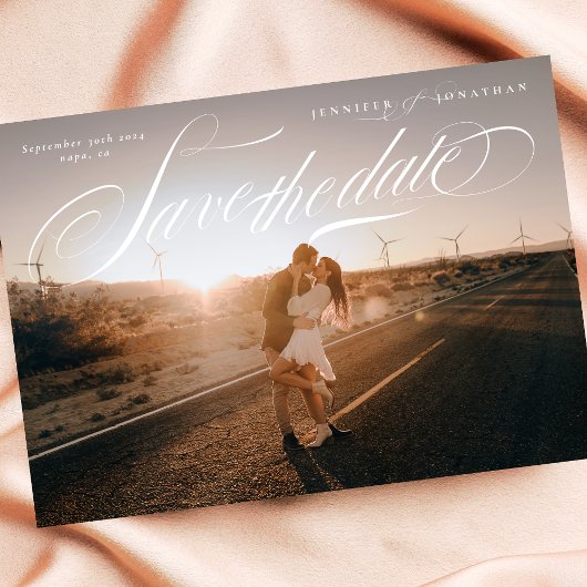 Elegantes Calligraphy Classic QR Code Zwei Foto Save The Date