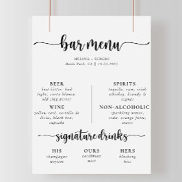 Elegantes Calligraphy Classic Wedding Bar Menu Poster