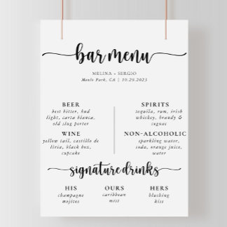 Elegantes Calligraphy Classic Wedding Bar Menu Poster