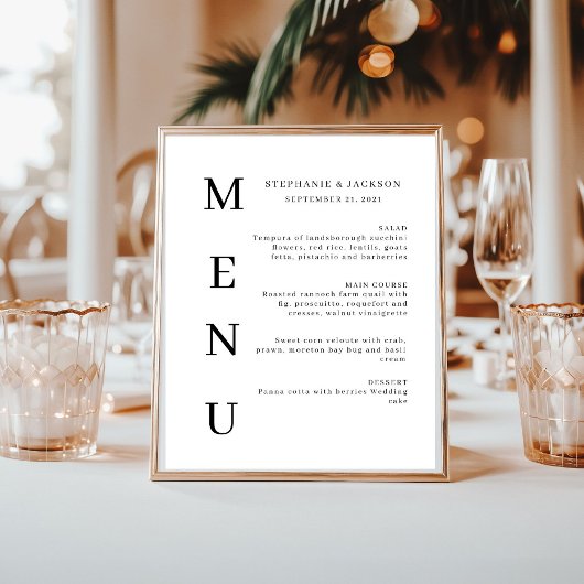 Elegantes Calligraphy Classic Wedding Bar Menu Poster