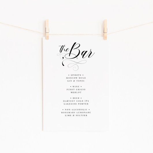 Elegantes Calligraphy Classic Wedding Bar Menu Poster