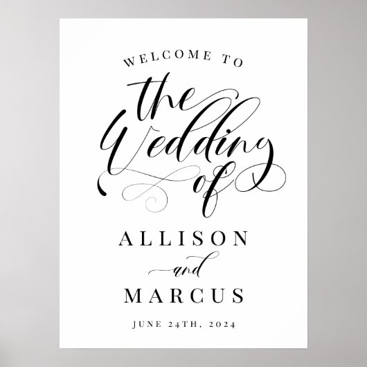 Elegantes Calligraphy Classic Wedding Welcome Sign Poster (Vorne)