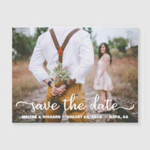 Elegantes Calligraphy Couple Foto Save the Date Magnetkarte