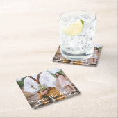 Elegantes Calligraphy Couple Foto Save the Date Rechteckiger Pappuntersetzer (Vor Ort)