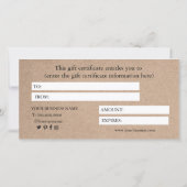 Elegantes Calligraphy Custom Kraft Gift Certificat (Rückseite)