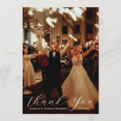 Elegantes Calligraphy Custom Wedding Foto Dankeskarte (Vorderseite)