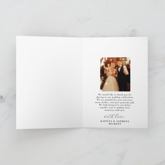 Elegantes Calligraphy Custom Wedding Foto Dankeskarte (Innenseite)