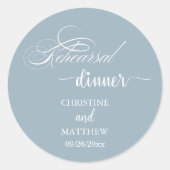 Elegantes Calligraphy Dusty Blue Probe Dinner Runder Aufkleber (Vorderseite)
