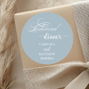 Elegantes Calligraphy Dusty Blue Probe Dinner Runder Aufkleber