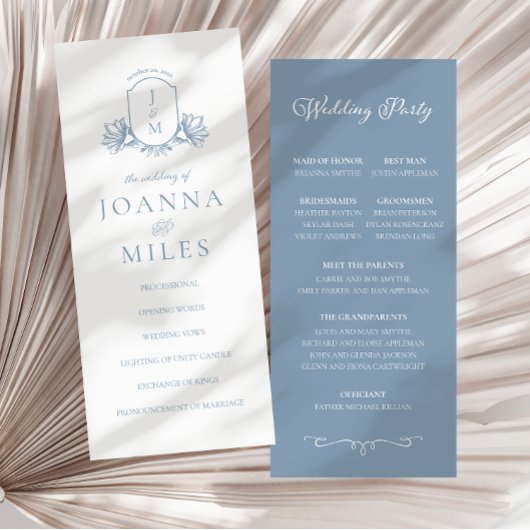 Elegantes Calligraphy Dusty Blue Wappen Program