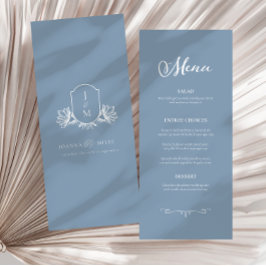 Elegantes Calligraphy Dusty Blue Wappen Wedding Me