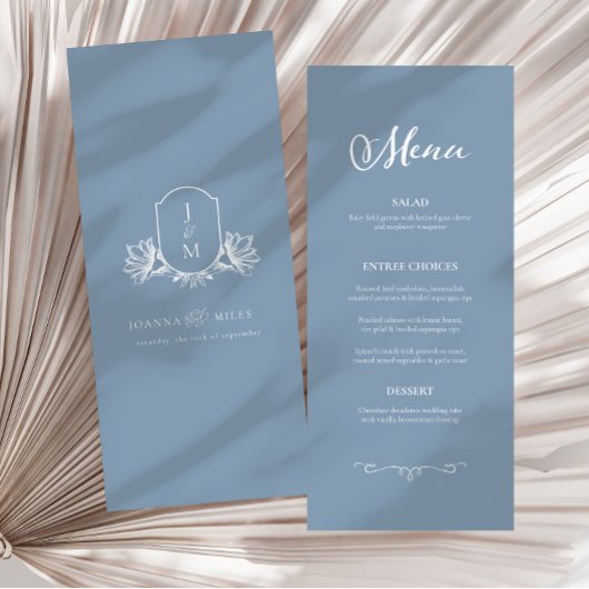 Elegantes Calligraphy Dusty Blue Wappen Wedding Me