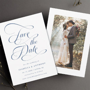 Elegantes Calligraphy Dusty Blue Wedding Foto Save The Date