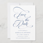 Elegantes Calligraphy Dusty Blue Wedding Foto Save The Date (Vorderseite)