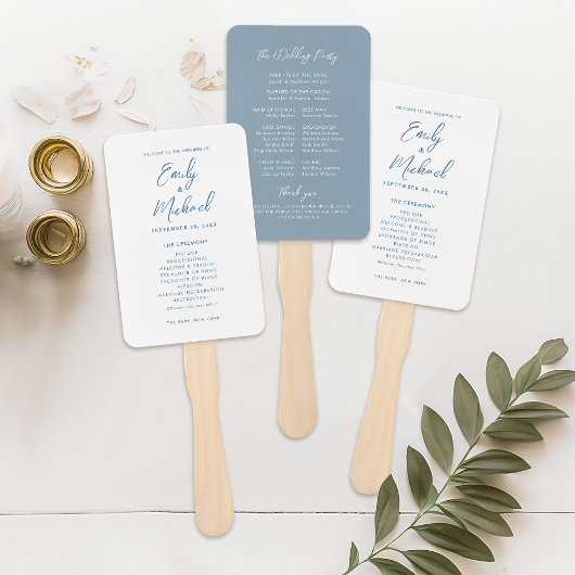 Elegantes Calligraphy Dusty Blue Wedding Program Fächer