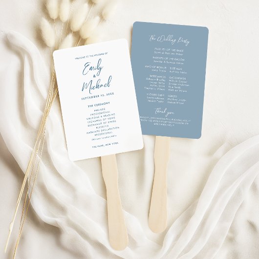 Elegantes Calligraphy Dusty Blue Wedding Program Fächer