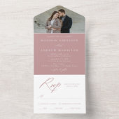 Elegantes Calligraphy Dusty Rose Foto Wedding All In One Einladung (Innen Boden)