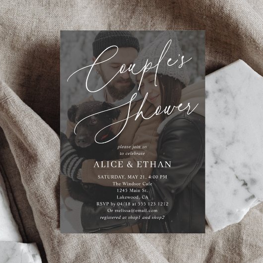 Elegantes Calligraphy Foto Couples Dusche Einladung